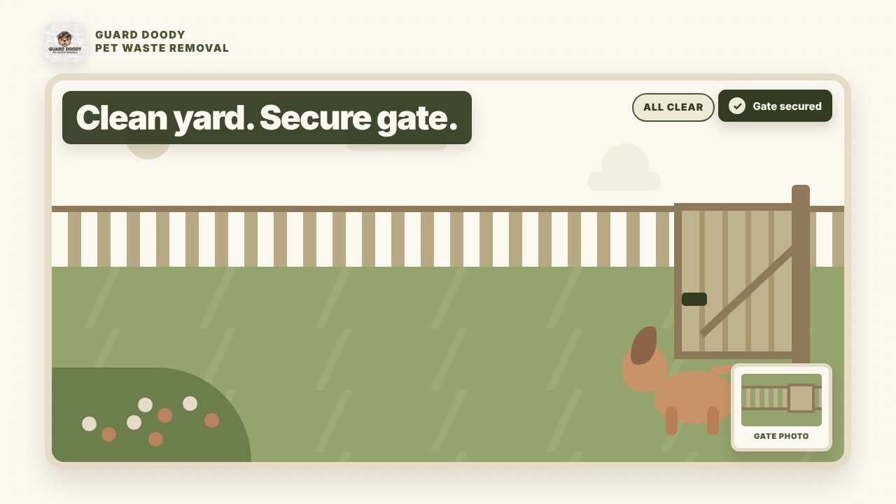 Illustrated clean Guard Doody yard with a secured gate confirmation